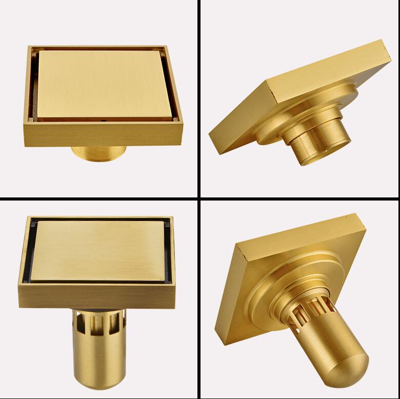 Brushed Gold Chrome Plated Stainless Steel Contemporary Bathroom Floor Drain