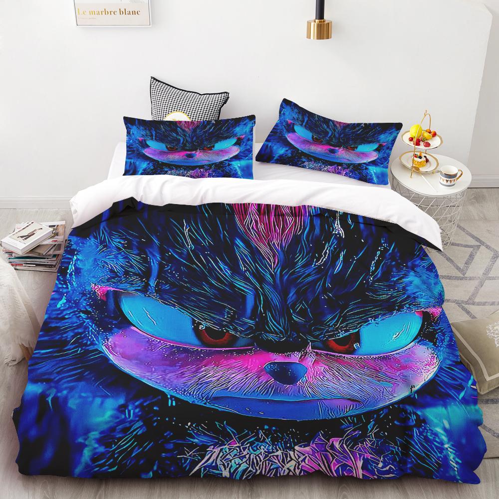 Sonic Cartoon Duvet Cover Hedgehog Quilt Cover Three-piece Set Bedding Set Sonic Gifts for Children Teens