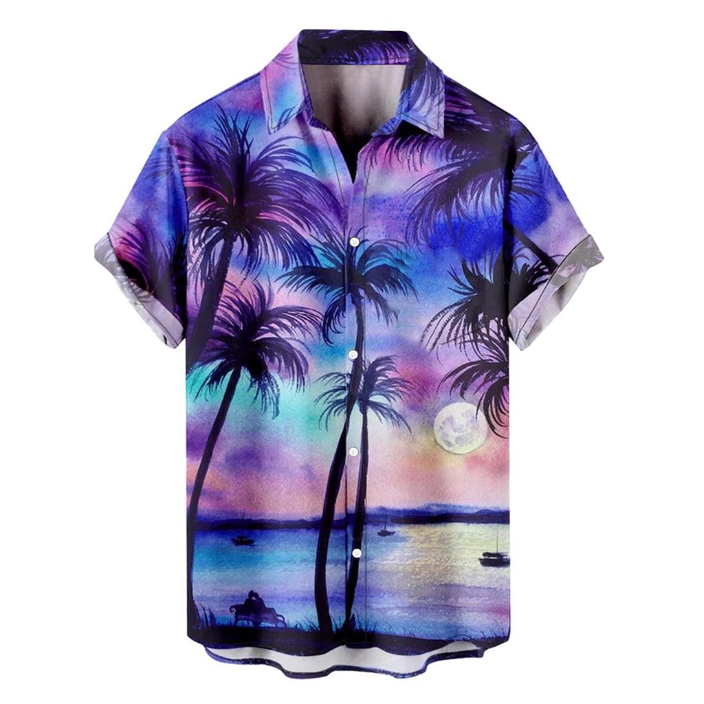 Мужская мода в этническом стиле с коротким рукавом, повседневная гавайская рубашка с принтом, блузка, футболка