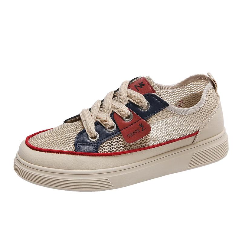 Модная женская обувь 2024 года, женская обувь из вулканизированной кожи на шнуровке, осенняя, разноцветная, дышащая, сетчатая, на платформе, повседневная, удобная, спортивная обувь