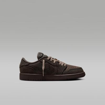 Детские кроссовки Nike Jordan 1 Retro Low OG SP Travis Scott Вельветовые Коричневые (PS) Темный мокко/Черный/Бархатно-коричневый