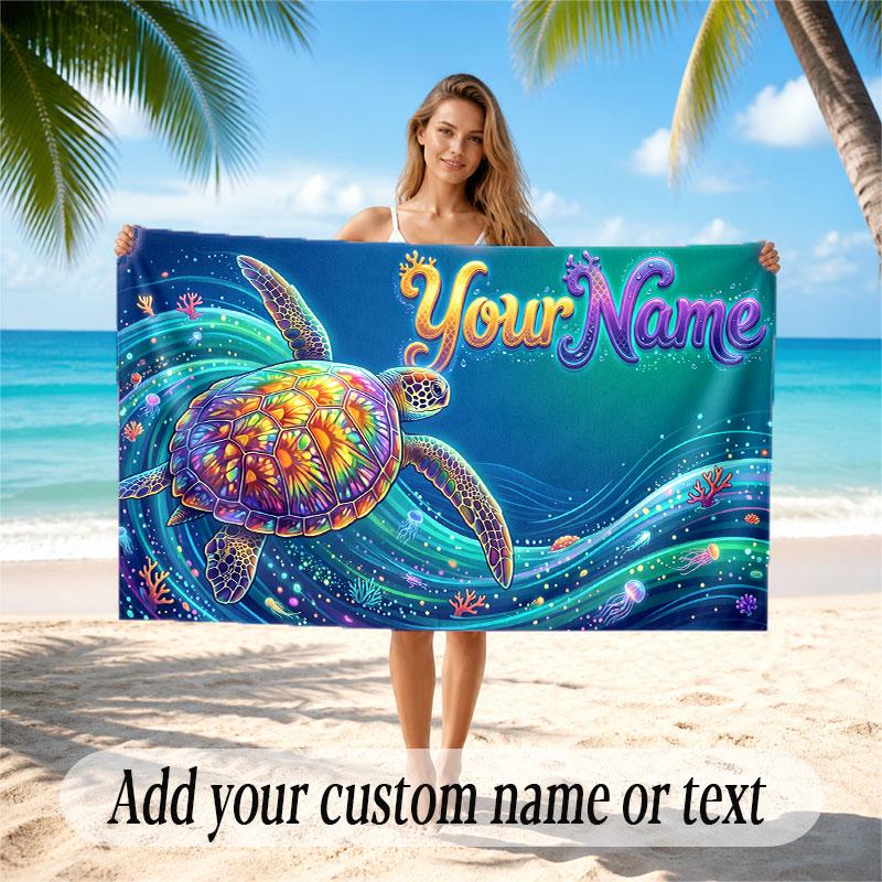 Octopus Sea Life Theme Soft Beach Towel Personalized Custom Name Text Towel Portable for Beach Pool Travel