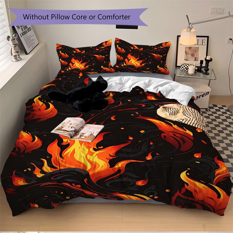 3pcs Flame Dragon Bedding Set, Includes Without Pillow Inserts, Soft Comfortable Bedding Set,All-Season Use a0924075