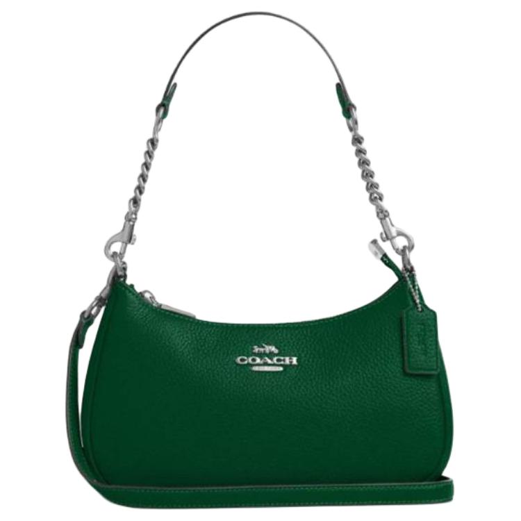 Coach Сумка на плечо Teri 24, кожаная, с металлическим логотипом, среднего размера, женская, зеленая CV934-SVQRJ