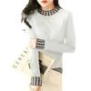 Knit Houndstooth Mock Slim Regular Long Korean Houndstooth Standard Autumn Houndstooth Stylish For Easy To White [J-Scott] Tops, Pattern, Neck, Fit,
