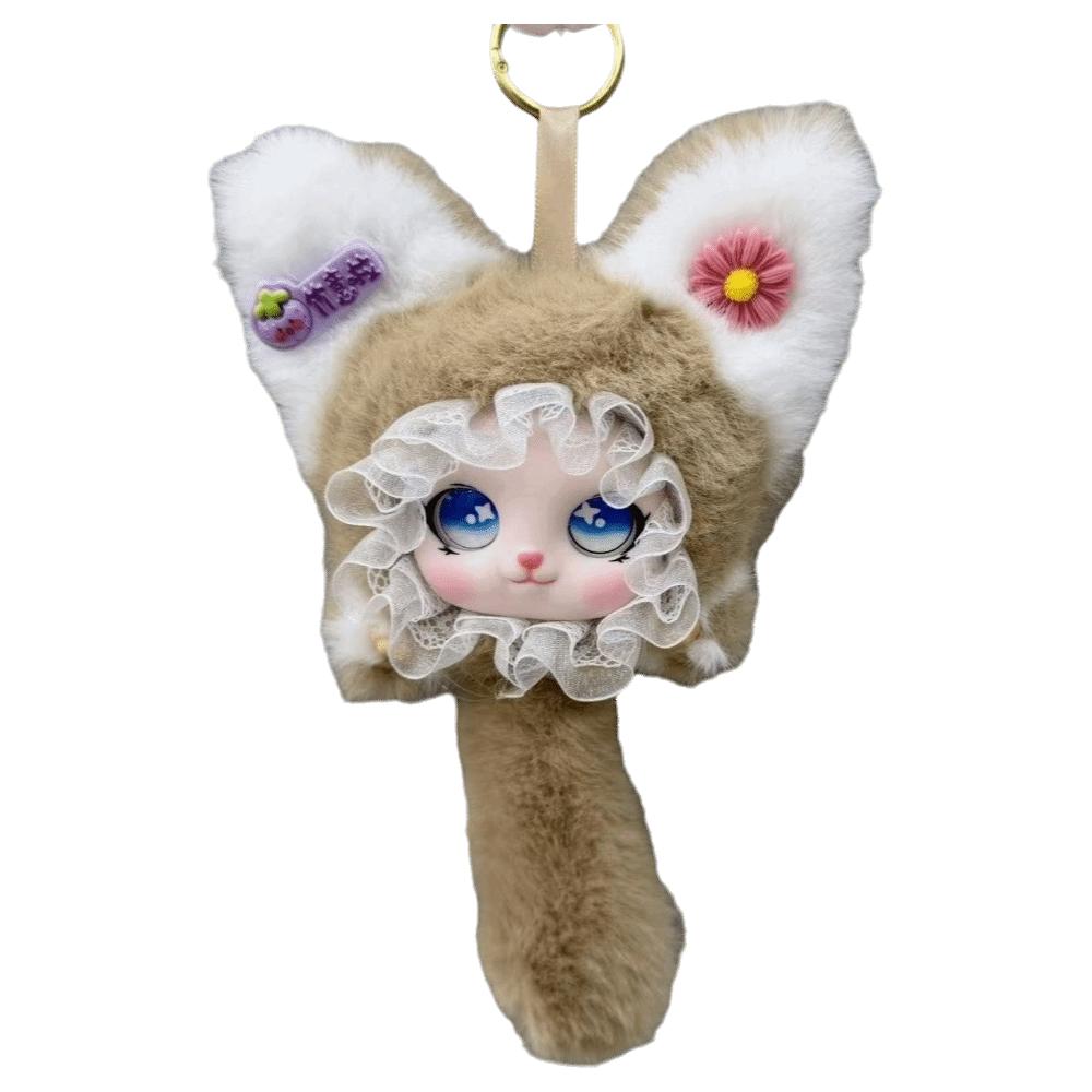 Hanging Charm Plush Cat Keychain Lace Border Bag Decoration Cartoon Furry Cat Pendant Pendant