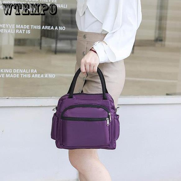 WTEMPO Женские повседневные сумки на одно плечо, женские однотонные сумки Bento большой емкости на молнии с несколькими карманами, холщовая сумка