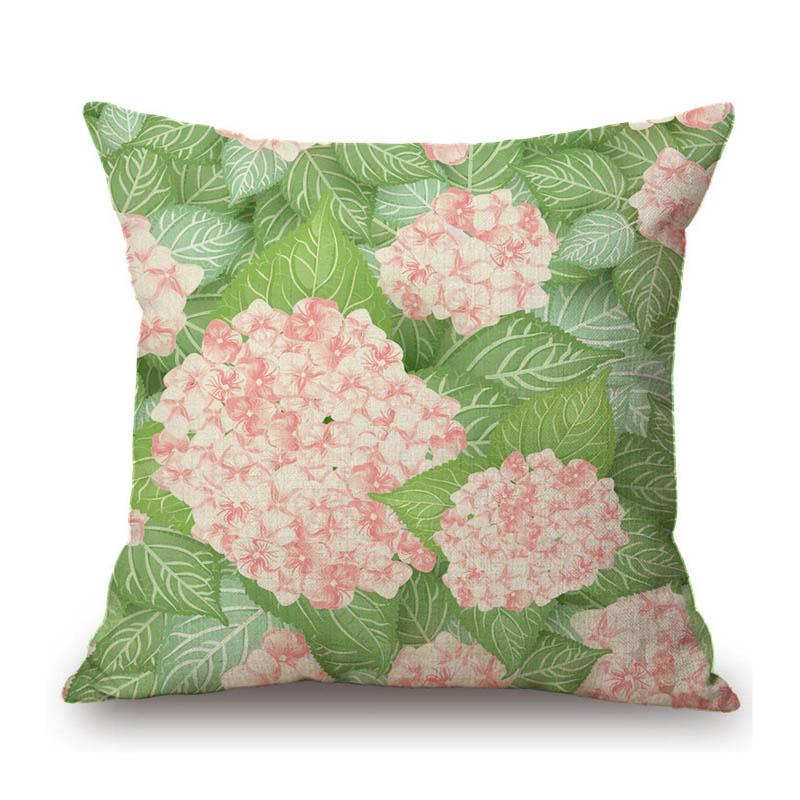 Spring Flower Hydrangeas Botanical Pattern Design Painting Home Decor Cotton Linen Sofa Throw Pillow Case Bench Cushion Cover