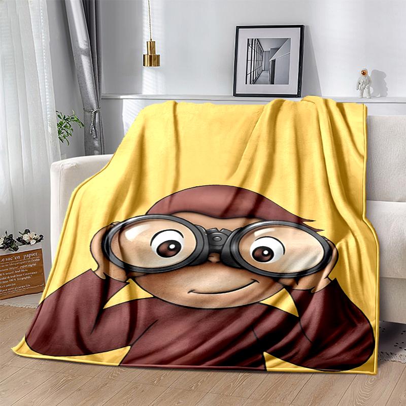 Curious George Flannel Blanket Soft Warm All-Season Throw, Design for Camping, Car Travel, Hiking Sofa, Bed, Office Perfect Gift for Parties