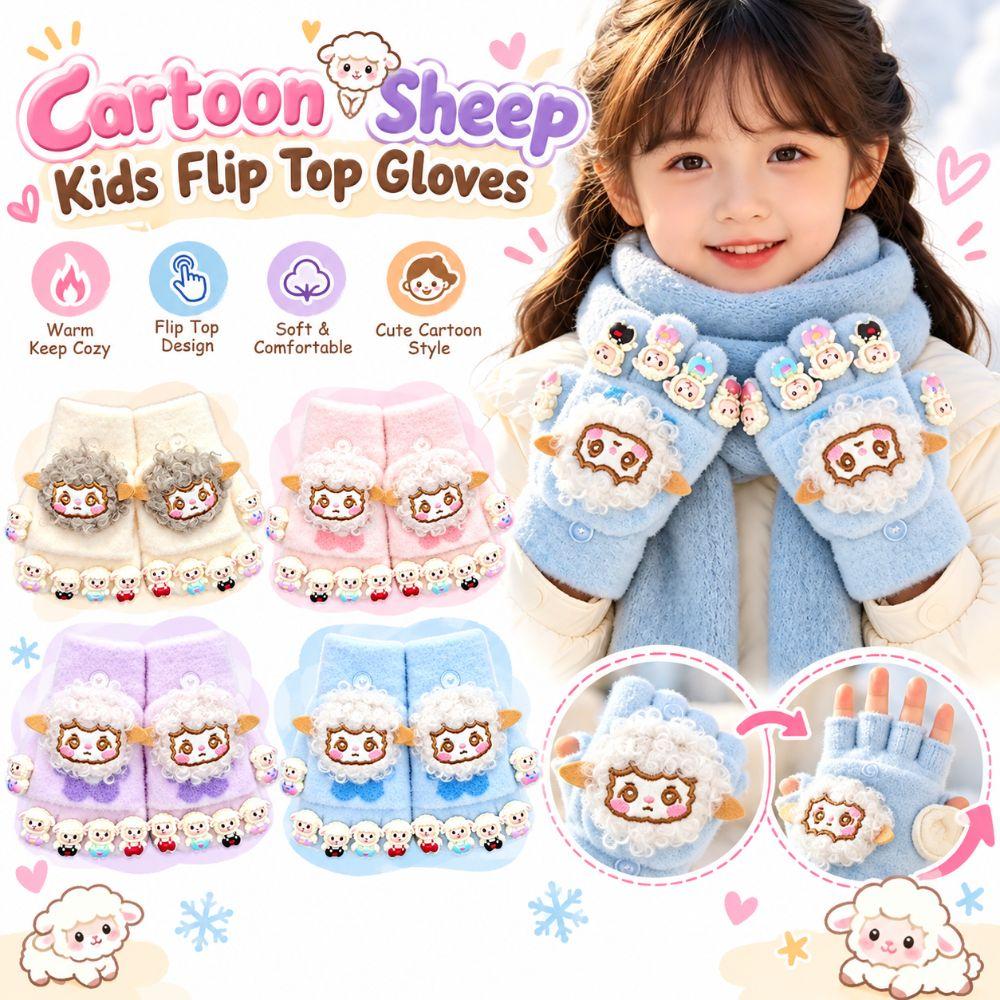 Plush Fingerless Gloves Fleece Lined Half Finger Gloves Gifts Flap Cover for Girls