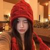Ins красная шерстяная шапка женская осенне-зимняя вязаная вручную шапка-пуловер с бахромой зимняя теплая шапка-ушанка
