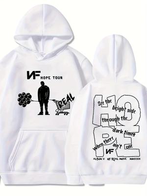 Мужская толстовка с графическим принтом Nf Hope Tour Черная Повседневная Уличная Одежда Пуловер Свободного Кроя Длинные Рукава Смесь Полиэстера для Осени Зимы