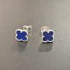 Platinum 7mm Natural Lazurite Earrings 925 Sterling Silver Four Leaf Flower Stud Earring