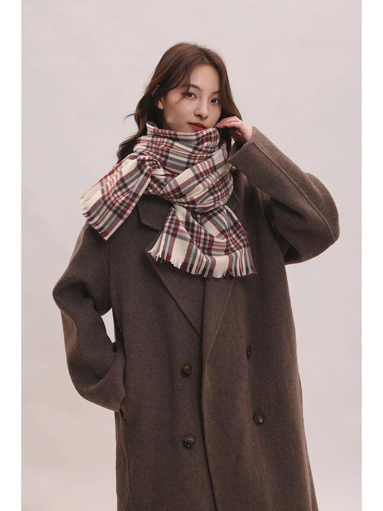 Женский толстый клетчатый шарф 2024 года: Корейский стиль, британская элегантность, теплая шаль для осени и зимы
