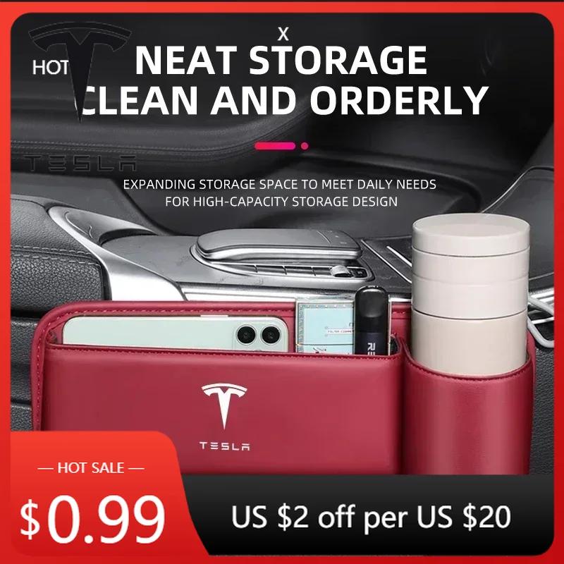Car Sticker Tesla Car Seat Gap Slot Storage Box Auto Accessories For Tesla Model 3 2021 S X Y Style Roadster Invader Coil Mod WY