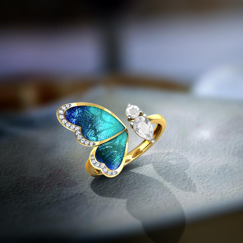 Adjustable Blue Butterfly Ring for Women Elegant Romantic Birthday Gift Simple Fashion Jewelry