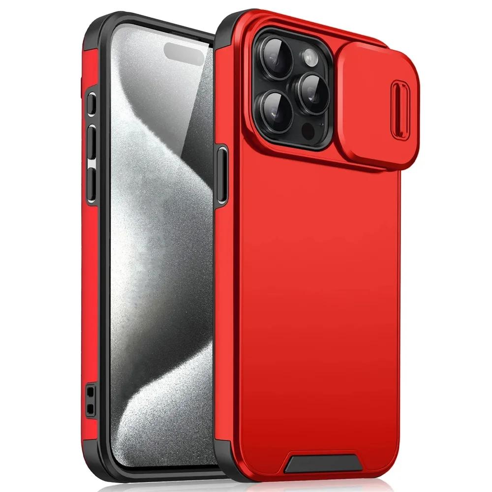Slide Camera Lens Protection Phone Case For 16 15 14 11 12 13 Pro Max Plus 16E 3Mini Solid Color Armor Shockpoof Cover