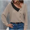 Женская осенняя блузка, модная, с V-образным вырезом, шикарная, с длинным рукавом, для поездок на работу, свободная посадка, повседневный женский пуловер