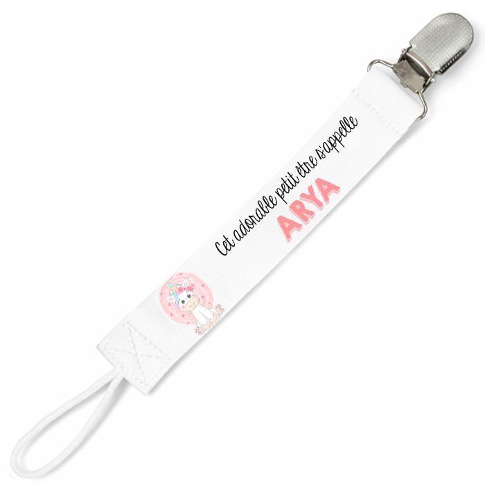 Planetee Attache tétine pour prénom ARYA adorable petit être Licorne | Attache sucette cadeau naissance