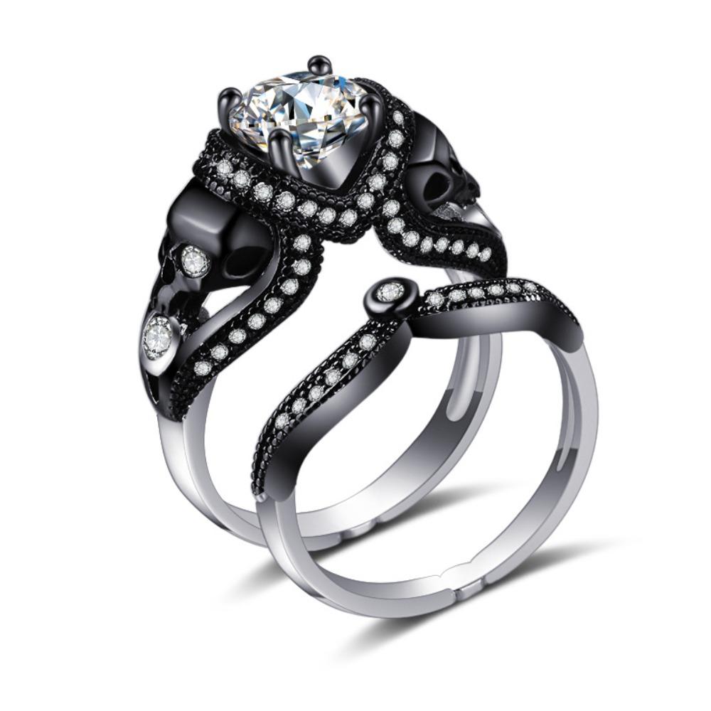 Black Color Skull Women Zircon Punk Rings Women Engagement Ring Jewelry Ring Set Engagement Jewelry
