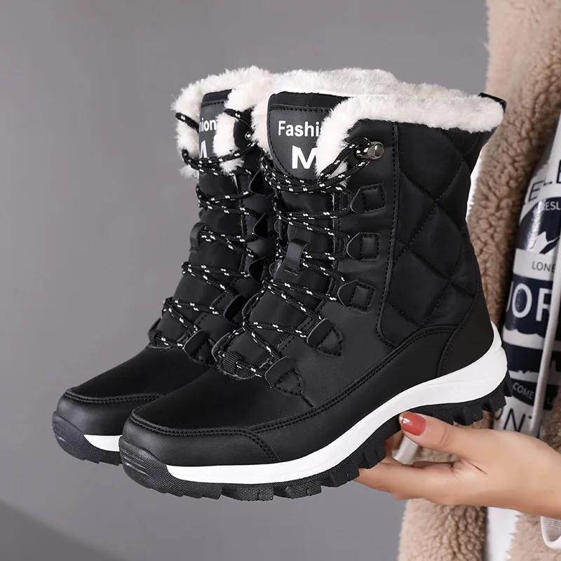 2026 Winter Women'S Platform Snow Boots High Top Plus Velvet Warm Cotton Shoes Outdoor Casual Comfortable Non-Slip Hiking Boots