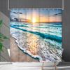Shower Curtain Waterproof And Mildew-Proof Coconut Tree Beach Beach Bathroom Shower Curtain Shower Curtain Partition Curtain Free Punching