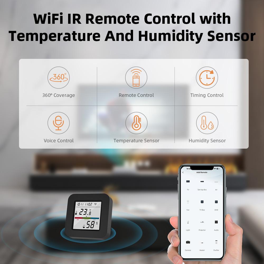 3 In 1 IR Remote Control with Smart Temperature Humidity Monitor LCD Screen WiFi BT Dual Mode