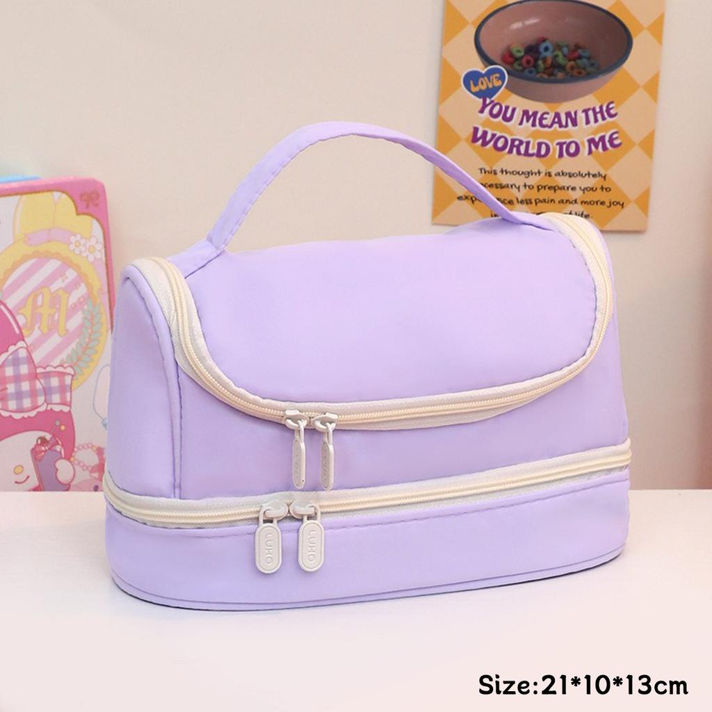 Macaron Color Large-capacity Pencil Bag Memory Waterproof Cloth Portable Pen Box Simple Cosmetic Bag Storage Bag Stationery Box