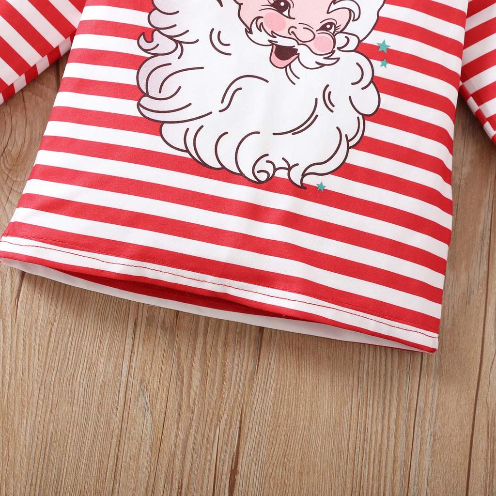 Spring Autumn Christmas Girls Outfit Long Sleeve Cartoon Striped Letter Crewneck Top And Pants Two Piece Fashion Kids Clothing Set