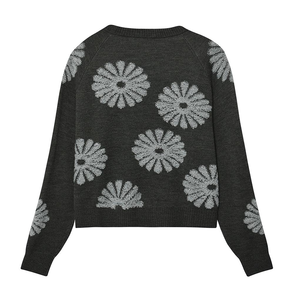 Женский вязаный свитер с круглым вырезом и длинными рукавами с цветочным принтом, пуловеры, топы