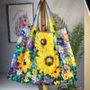 Trendy Oil Painting Flower Pattern Tote Bag Foldable Large Capacity Shoulder Bag Mom Shopping Bag