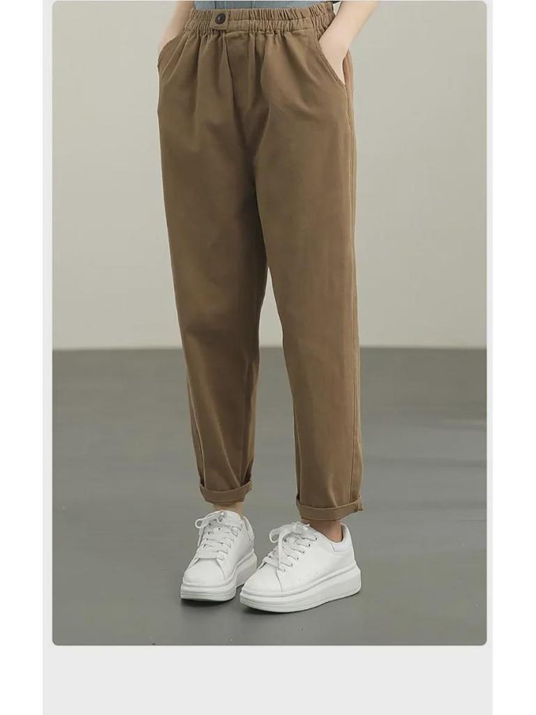 Лето 2024 г. Женские ретро-облегающие однотонные шаровары с эластичной резинкой на талии