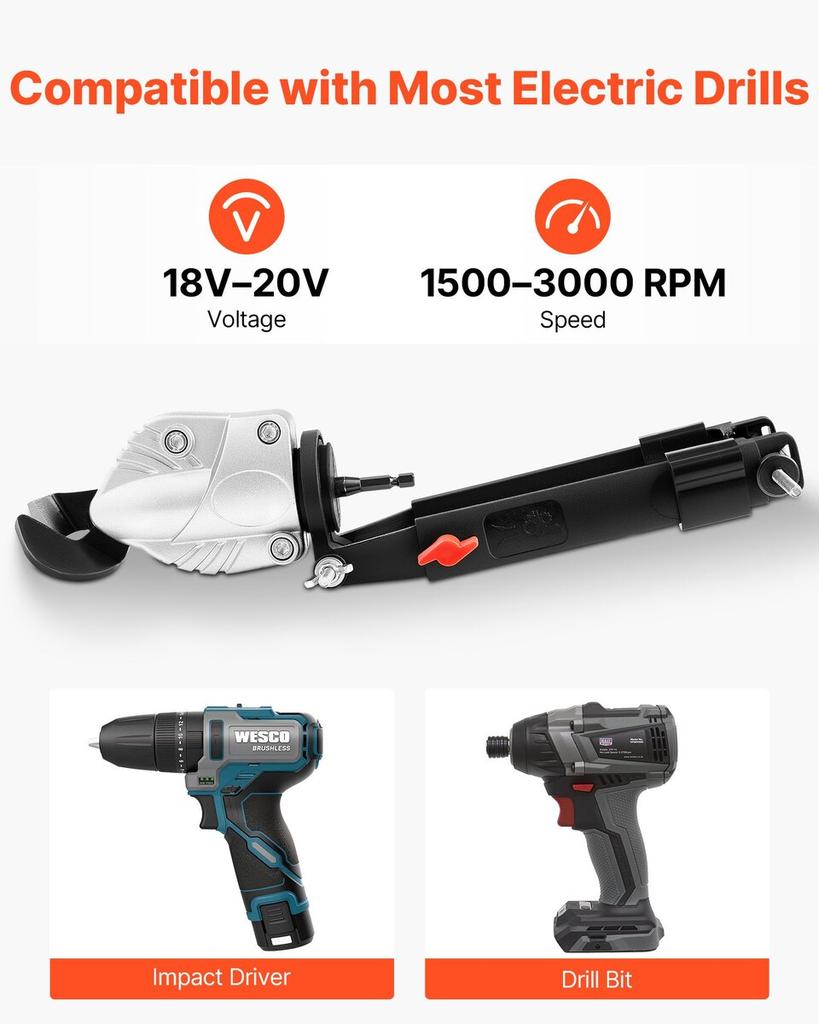 Metal Shear/Cutter Drill Attachment, Sheet Metal Cutter with 360-Degree Pivoting Head, Sharp Blades,Ideal for 1.22 mm Galvanized Steel, 1 mm Stainless