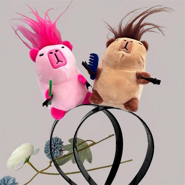 1+1 повязка на голову для куклы-пугыля, женская повязка на голову, повязка для мытья лица, милая повязка на голову в виде капибары, 2 повязки на голову для кукол, кофейный + розовый, 1 набор