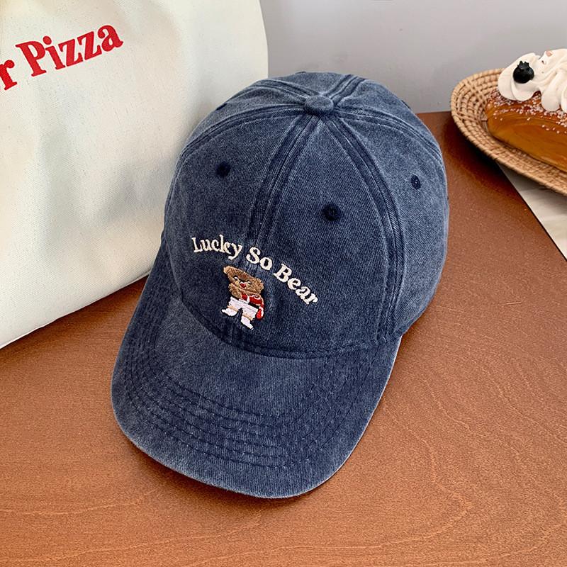 Vintage Bear Denim Baseball Cap For Women Stylish Distressed Soft Top Hat