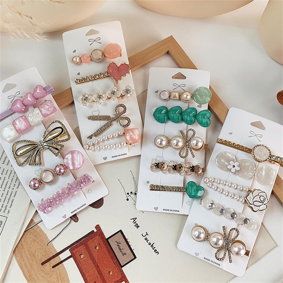 1Set Handmade Pearls Hair Clips Pin for Women Fashion Geometric Heart Barrettes Headwear Girls Sweet Hairpins Hair Accessories