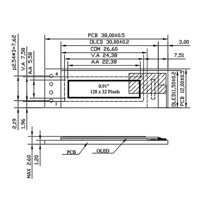 0,91-дюймовый OLED-модуль Белый/Синий/Желтый OLED 128X32 OLED ЖК-светодиодный дисплей 0,91" 4-контактный Монохромный IIC-интерфейс