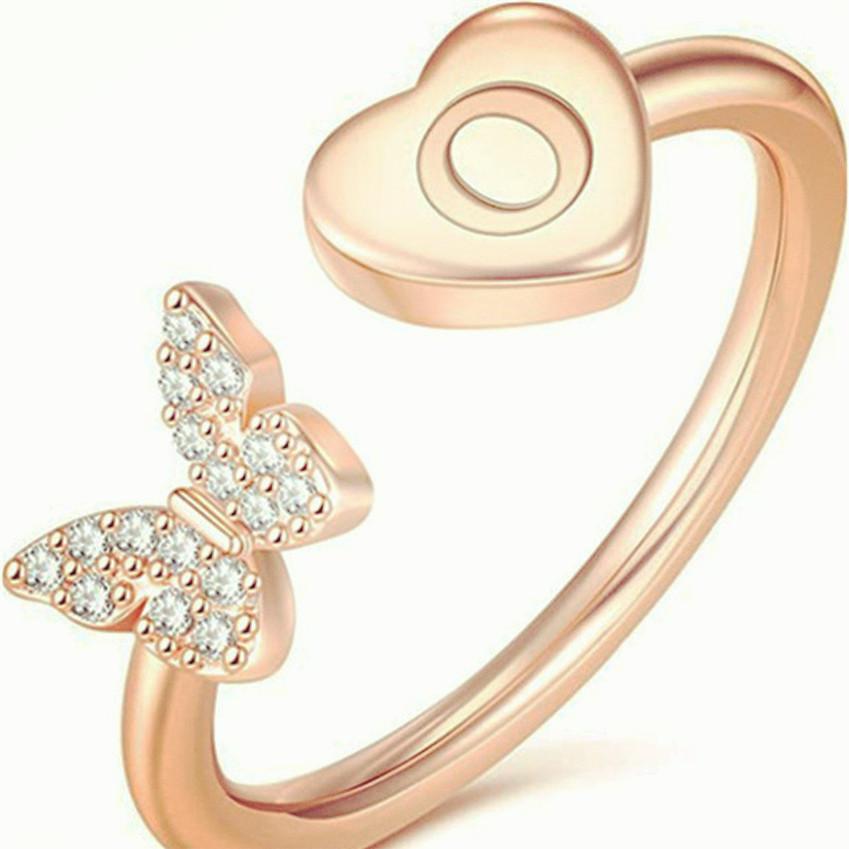Цвет желтого золота 26 английских букв Love Heart CZ циркон открывающиеся кольца в стиле бабочки регулируемые кольца ювелирные изделия