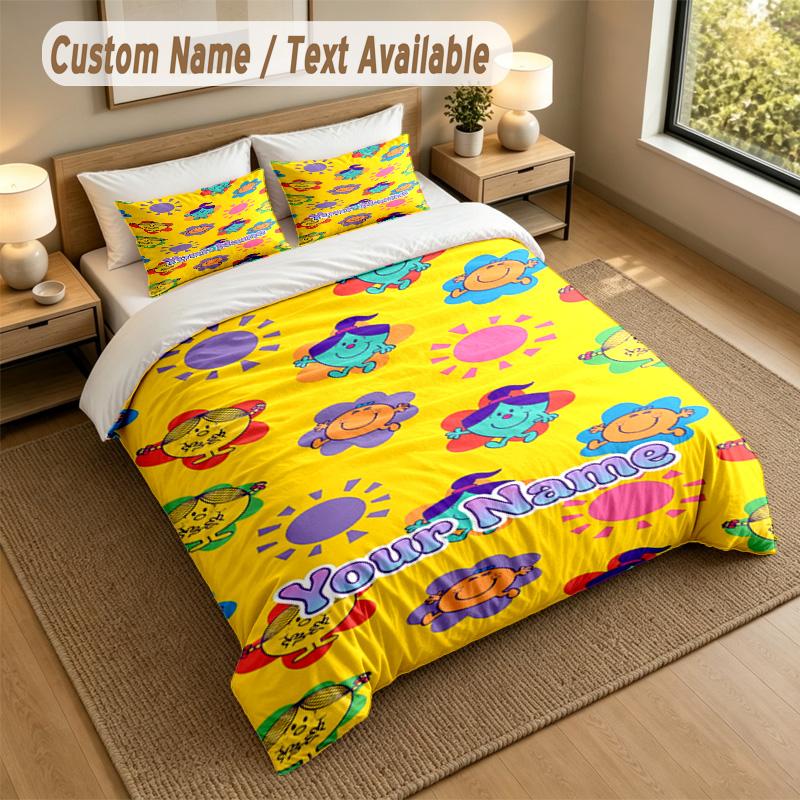 Custom Name Text Bedding 3Pcs Set,Mr. Men & Little Miss 1 Duvet Cover 2 Pillowcases Soft Bed Linen For Gift