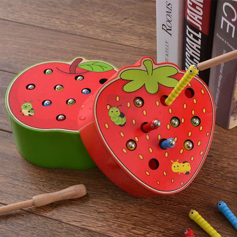 Wooden Magnetic Interactive Toys Strawberry Apple Shaped Preschool Learning Toys For Toddlers