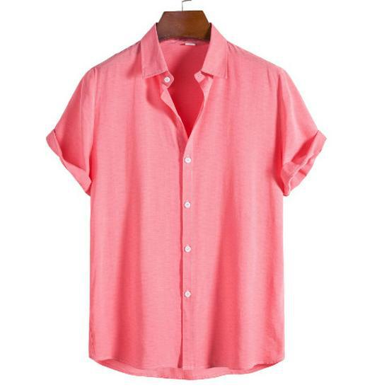 2024 Men's Summer Casual Hawaiian Short-Sleeve Solid Shirt