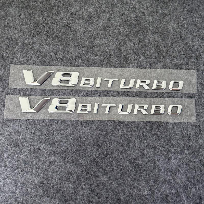 3d ABS cromo letras negras V8 BITURBO Logo emblema guardabarros de P3coche pegatinas laterales insignia para C63 E63 S63 GLC63 GLE