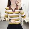 Polo Lapel Sweater Bottoming Sweater Women's New Autumn Striped High-waisted Long-sleeved Top