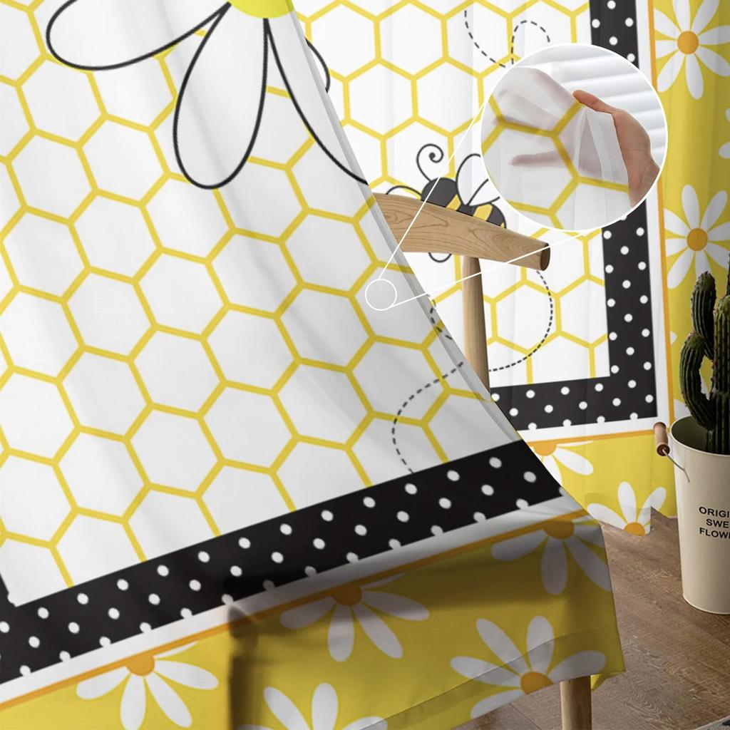 Yellow Daisy Bee Tulle Curtains Living Room Kitchen Chiffon Curtain Bedroom Balcony Sheer Curtain Fashion Home Decor
