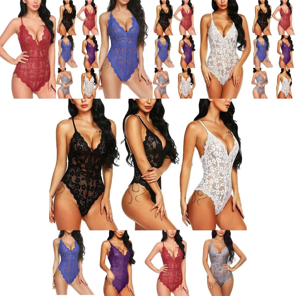 Women Stretch Lace Bodysuit Lingerie Sleeveless V Neck Top Jumpsuit Vest S3xl