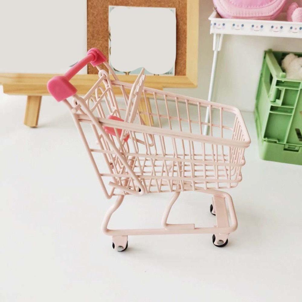 Model Mini Storage Basket Metal Toy Trolley Container Portable Shopping Cart Storage  Desktop