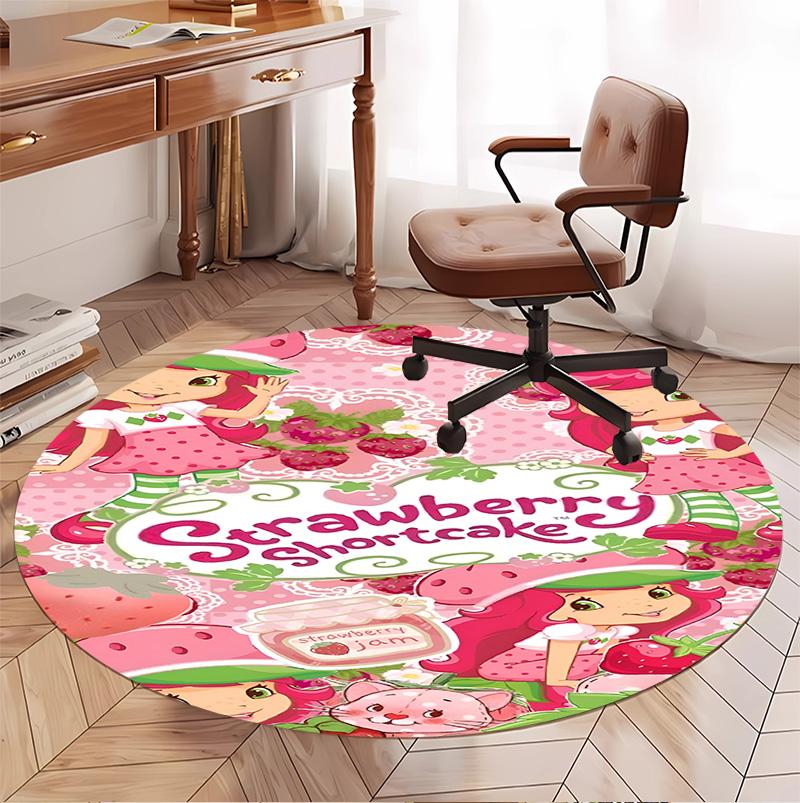 Strawberry Shortcake Pattern Round Rug, Indoor/Outdoor Mat, for Picnic, Gameroom, Bedroom, Office, Living Room, Home Decor Carpet, Birthday Gift