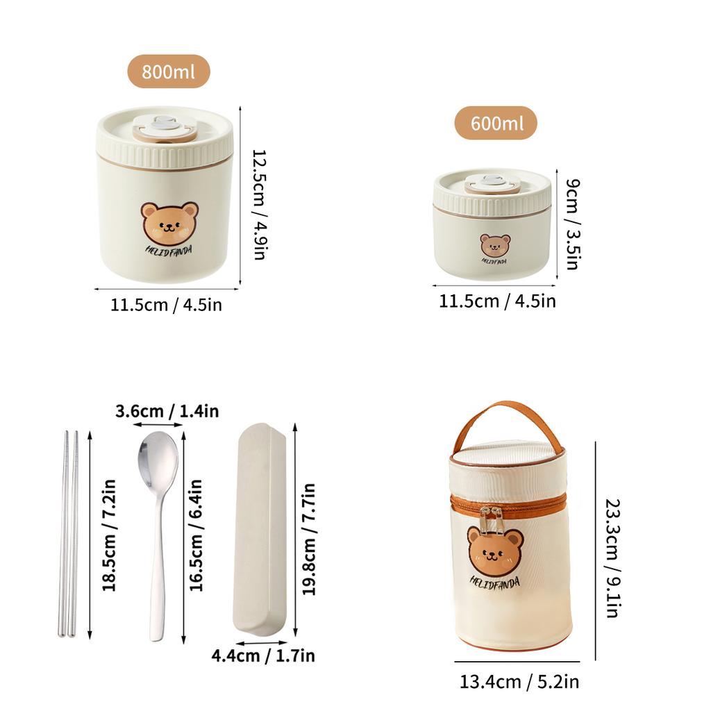 WORTHBUY Cute Thermal Bento Box Portable 304 Stainless Steel Lunch Box Heatable Sealed Leak-proof Food Container For Kids