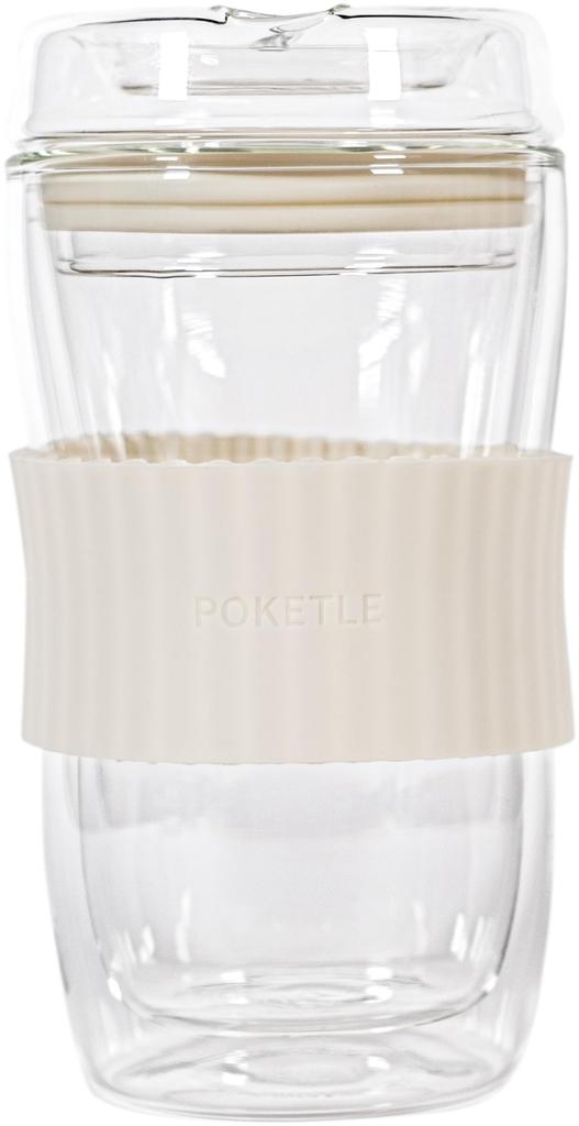 Стеклянный стакан POCKETLE с крышкой, 330 мл, с двойными стенками, термостойкий, можно мыть в посудомоечной машине, без BPA, Vidro 330, цвет слоновой кости