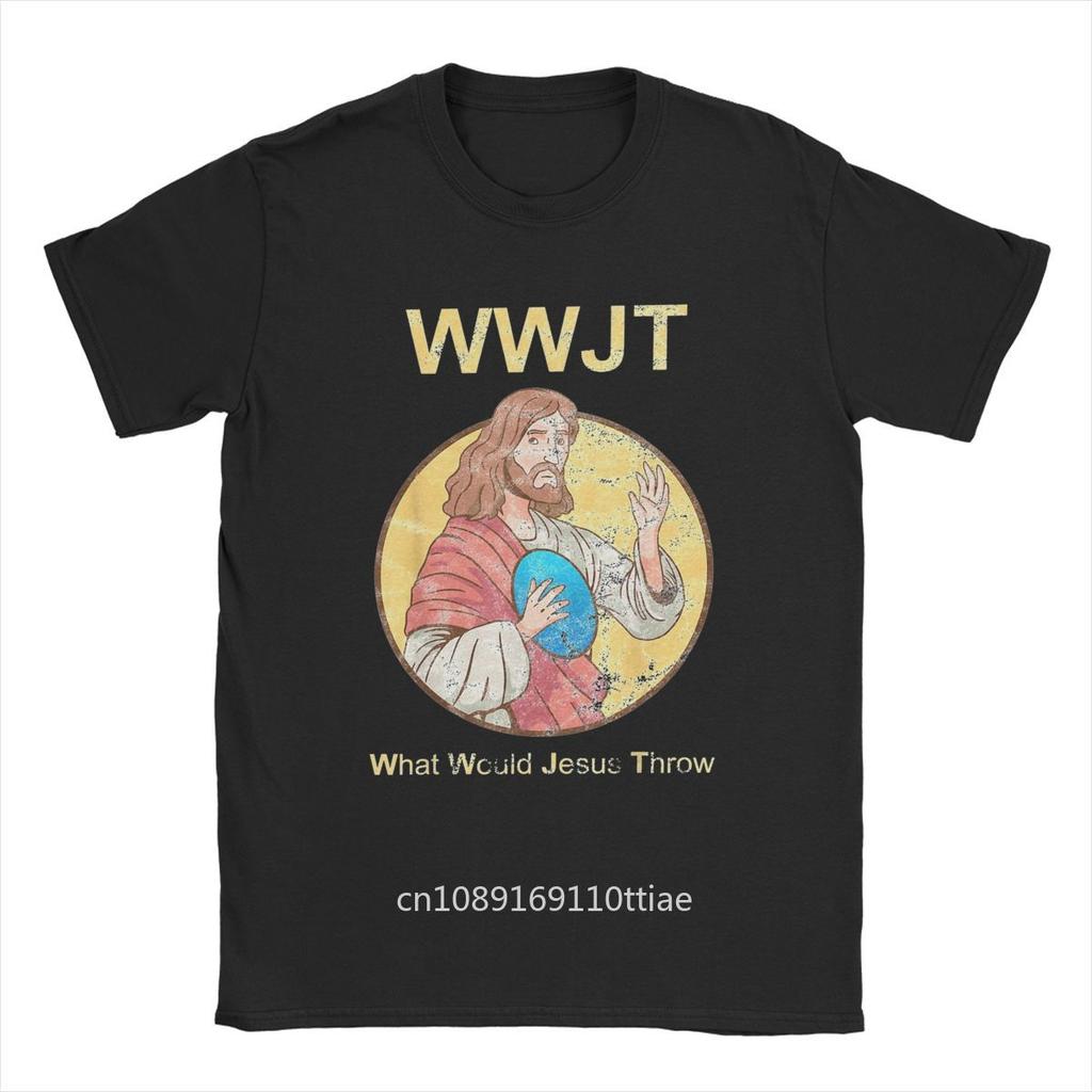 Men's T-Shirts What Would Jesus Throw Golf Disc Humerus Golfer Pure Cotton Tee Shirt Short Sleeve T Shirts Crew Neck Clothes